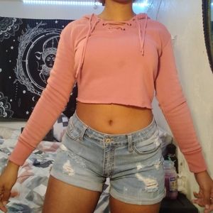 Long sleeve crop top with hoodie